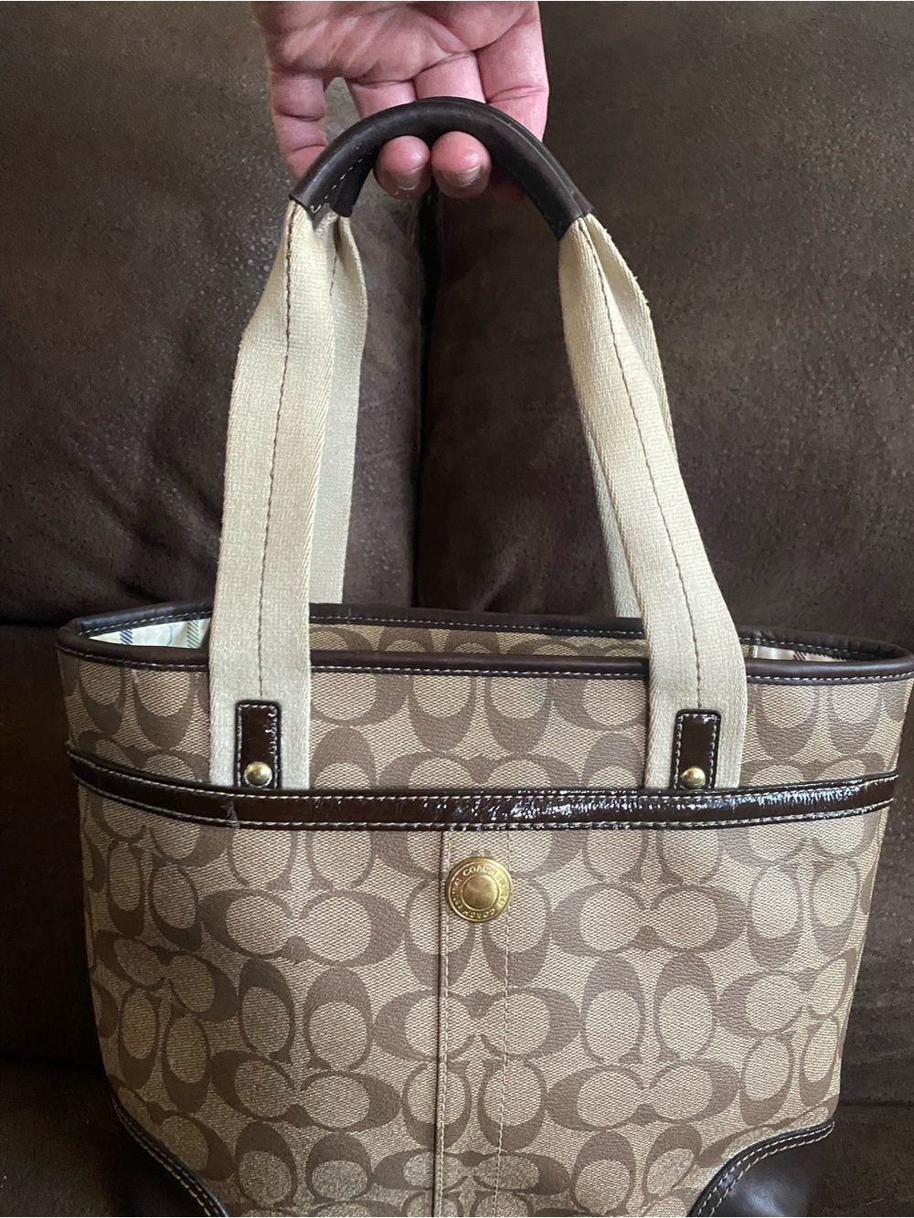 Coach Heritage Khaki Chestnut Coated Canvas Tote - Picture 4 of 14